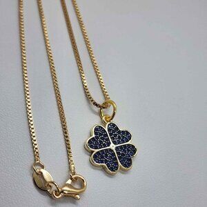 BRAND NEW Brazilian 18k Gold Filled Necklace w/ 4 Blue Heart Pendent